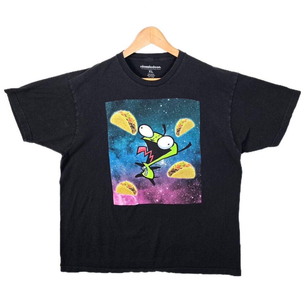 Nickelodeon Invader Zim Space Taco Black Short Sleeve Shirt Size XL Y2K Vtg‎